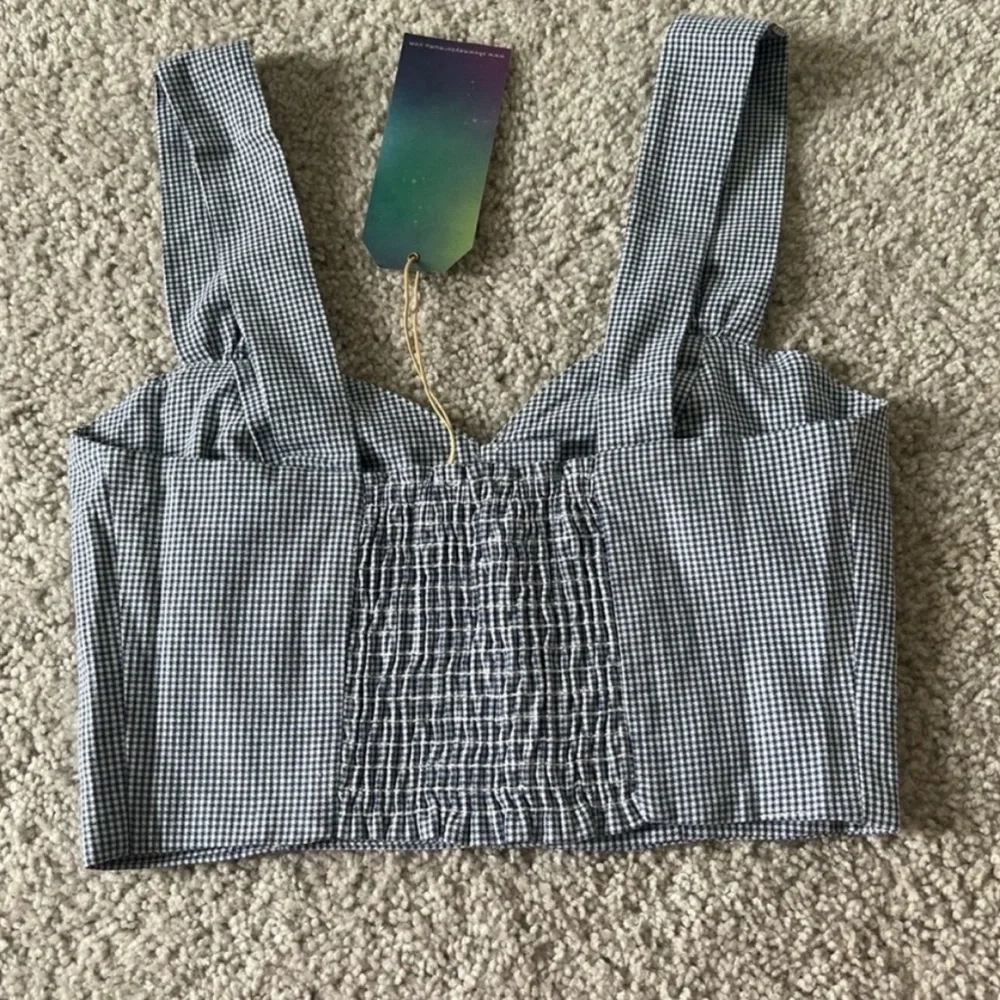 Show Me Your Mumu Debbie Gingham Stretch Crop Top Blue Check Small NWT - Picture 4 of 8